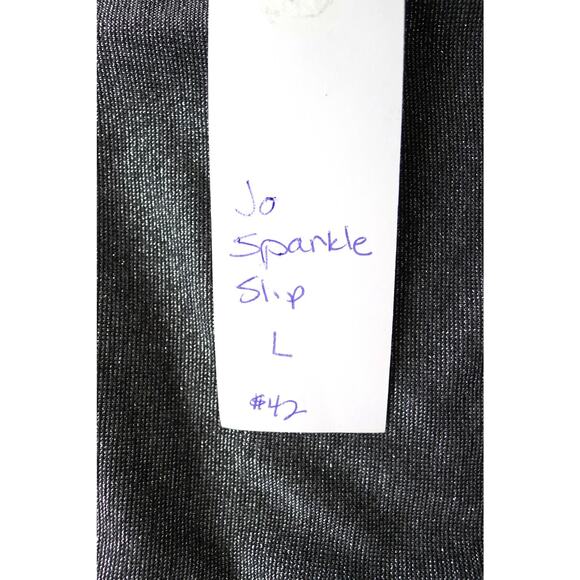 LESLEY EVERS Jo Sparkle Silver Metallic Slip Tank Dress Chemise Garmentory L NWT - Picture 6 of 7